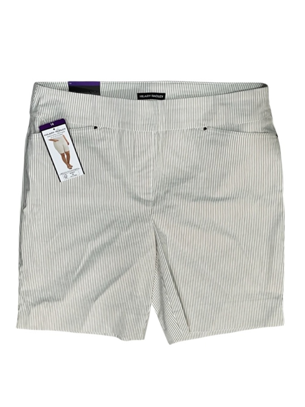 ☀️NWT Hilary Radley Shorts with Tummy Control White and Beige Stripes Size 14